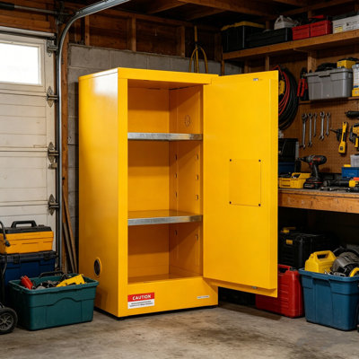 Armoire de rangement de sécurité en acier galvanisé jaune avec tablette réglable pour usage commercial, industriel et domestique