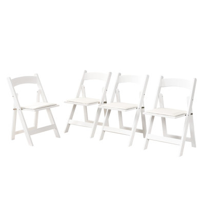 Upholstered Folding Chair Of 4 - High Sponge Padding, Beige/White, Chairs Solid Wood Beige Cushion And White Shelf For Versatile Spaces