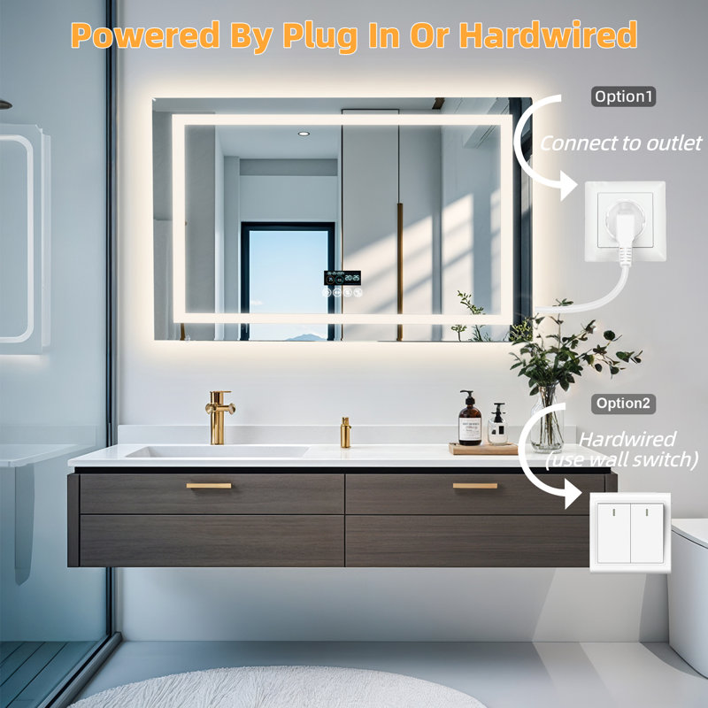 Rectangle Bluetooth Led Mirror, 60 cm H x 80 cm W