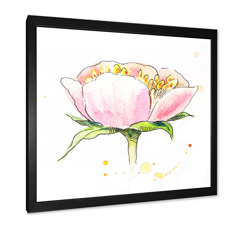 Fleur de pivoine rose rétro, Toile avec cadre noir, H 16 po x l 16 po x P 1 po