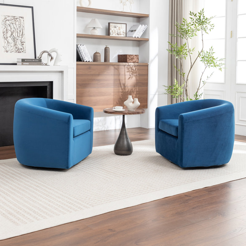 Fauteuil demi-tonneau pivotant de 33,5 po Odey, Velours marine