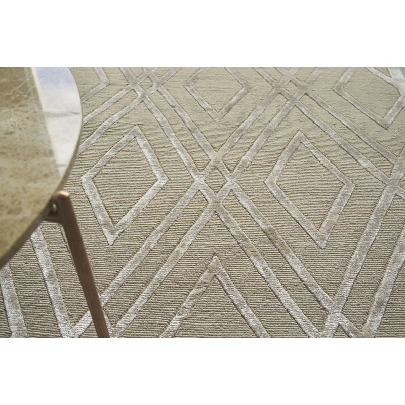 Metro-Velvet Geometric Area Rug in Light Beige, Rectangle 12' x 15'