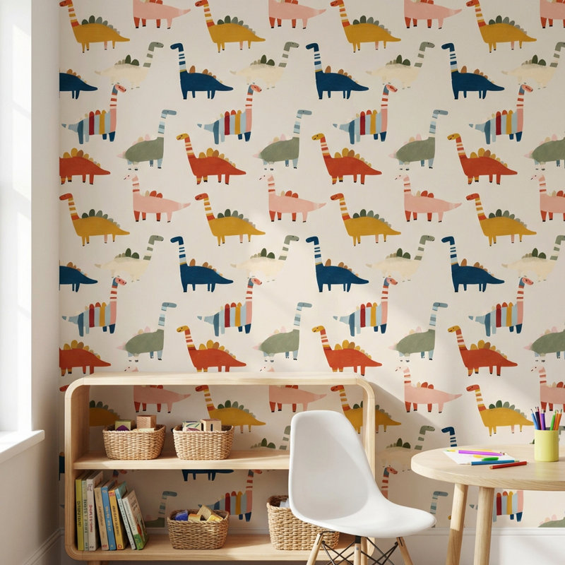 Papier peint dinosaures fantaisiste, Non tissé, non collé