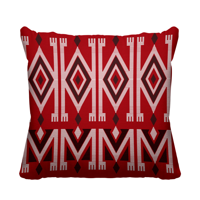 Coussin décoratif intérieur / extérieur Akin Abstract Tribal, L 15 po x H 15 po, Rouge