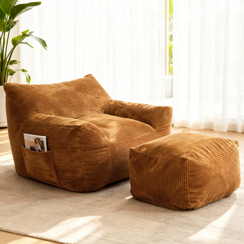 Fauteuil à billes en velours côtelé, Velours côtelé brun