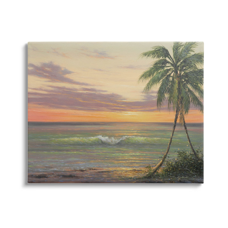 Tropical Sunset Ocean Waves Landscape Canvas Wall Art
