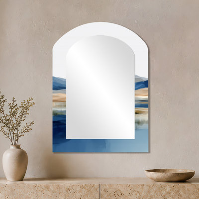 Miroir d'appoint Rustic Large Arch - Blue Waves Heights Golden Coastal I, impression sur métal