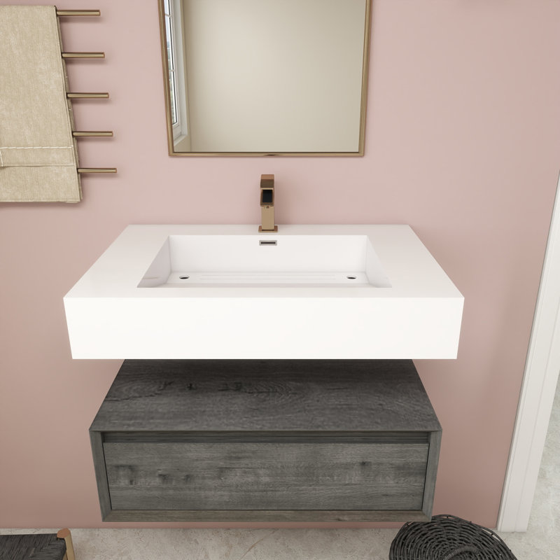 Alysa 30" Wall-Mounted Single Bathroom Vanity Set, Smoke Oak