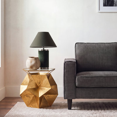 Pentagonal Iron End Table with Glass Top