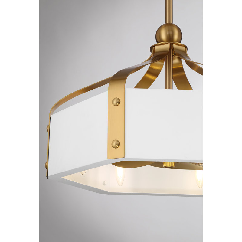 Kenmore 26" 6-Light Fandelier in White with Warm Brass Accents with Remote Control, White