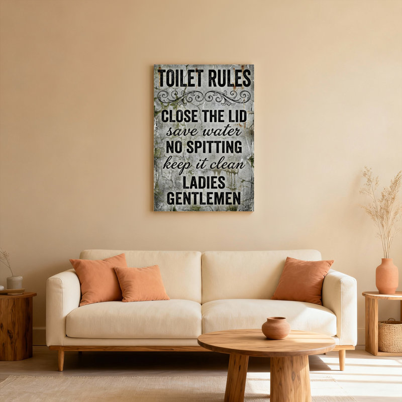 Tableau vintage « Règles des toilettes » sur toile tendue pour la décoration de la salle de bain (1 pièce), H 30 po x l 20 po