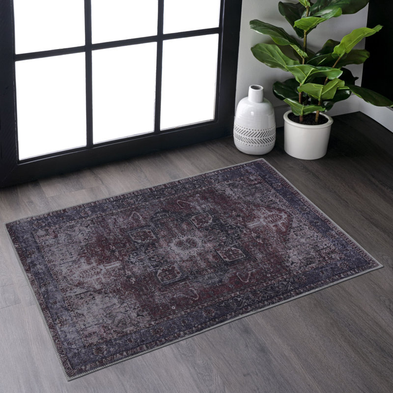 MAVAL Burgundy Washable Rug 2' X 3' Doormat Rug (Burgundy, 2' X 3'), Rectangle 2' x 3'
