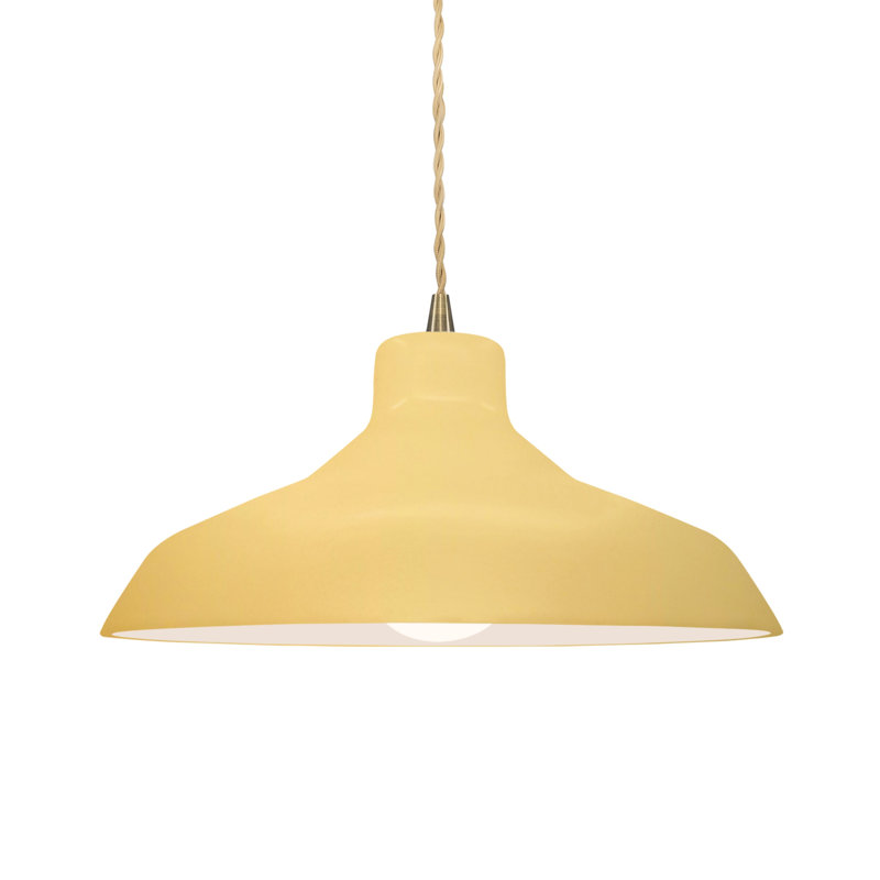 Luminaire suspendu à 1 lumière Aschwin - DEL intégrée, Jaune pâle / beige, Laiton antique, H 6,26 po x l 13,5 po x P 13,5 po