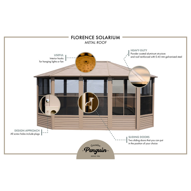 Florence Solarium with Metal Roof, 12 Ft. W x 12 Ft. D, Sand, Sand