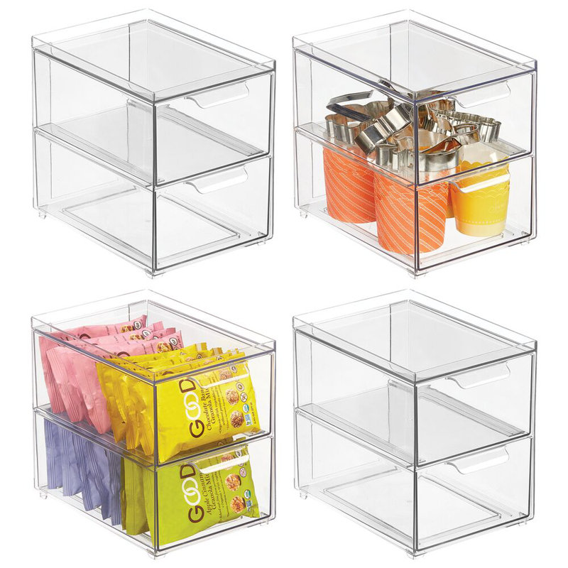 Rangement empilable à 2 tiroirs - Tiroirs de rangement coulissants pour cuisine ou garde-manger - Transparent