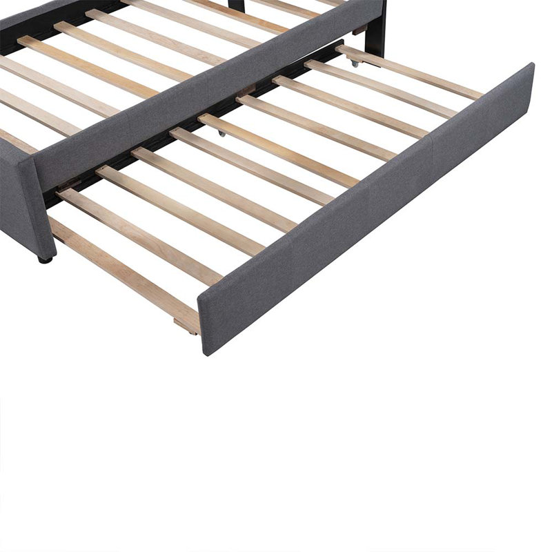 Full Size Upholstery Bed, with Trundle And Rails, Twin