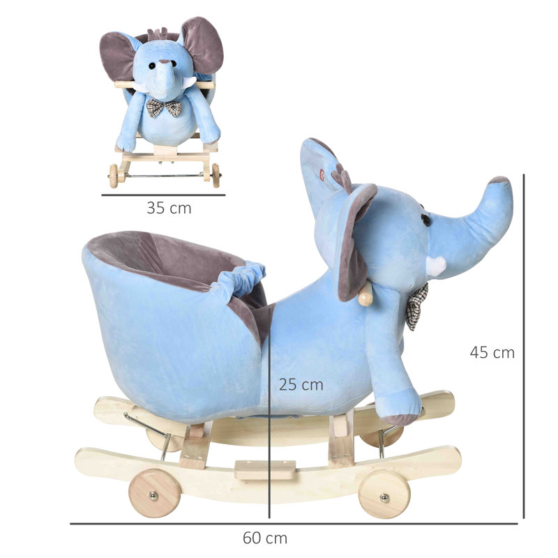 Adahy Plush Kid Ride on Elephant Rocker, Blue