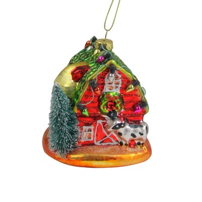 4"" Festive Red and Green Barn with Roof Glass Christmas Ornament -  Northlight Seasonal, NORTHLIGHT TR26263