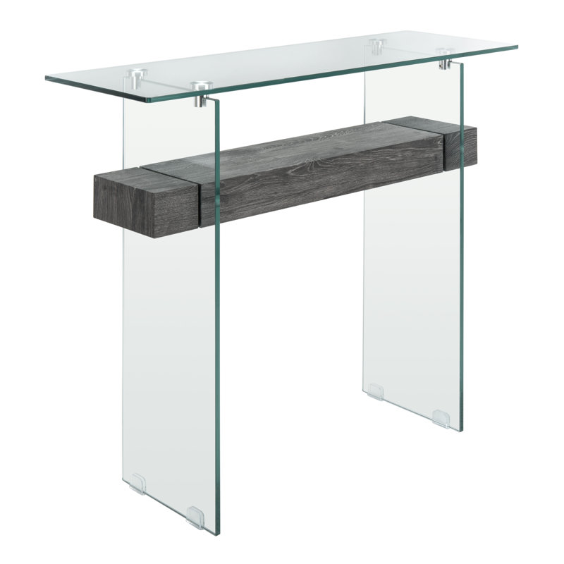 Kayley 39.4'' Glass Top Console Table, Black Oak