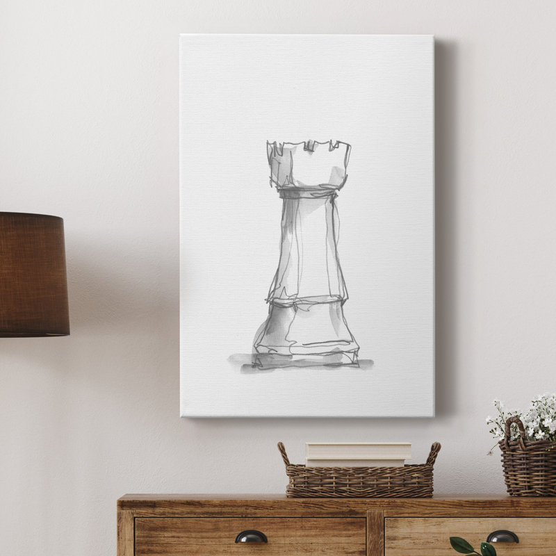 Chess Room Study V - Toile tendue avec châssis de qualité supérieure - prête à être accrochée, H 48 po x l 32 po x P 1 po