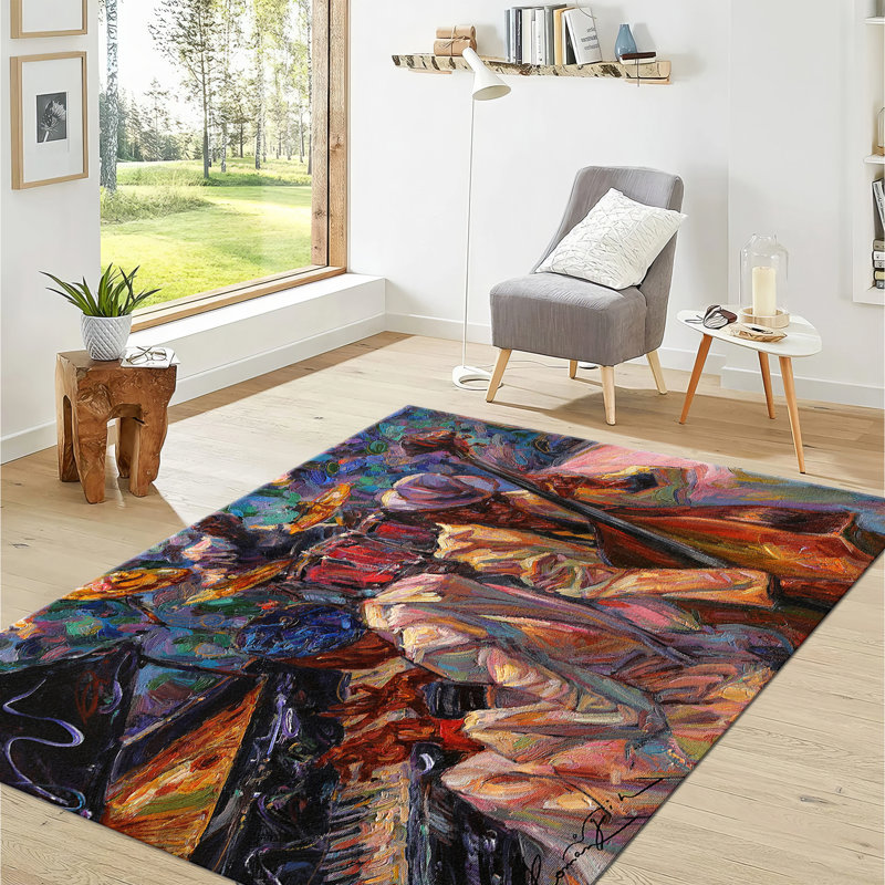 Floral Design Non Woven Thin Type Printed Rug Ideal for Indoor Use and Home Decor, Rectangle 3'3" x 4'11"