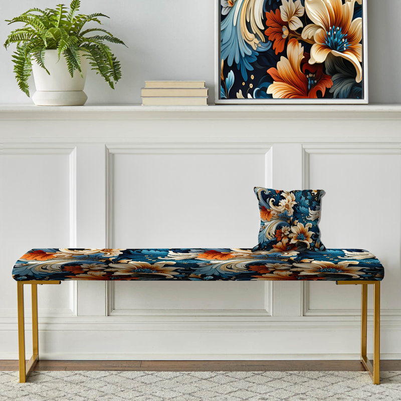 Banc tapissier bleu et beige