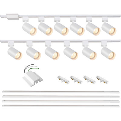 12 Lights LED Track Lighting Kit With 13FT H Track Lighting Rails & Floating Canopy Connector GU10 Track Light Kit White No Bulbs
