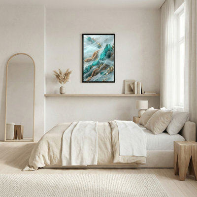 Toile abstraite turquoise et dorée