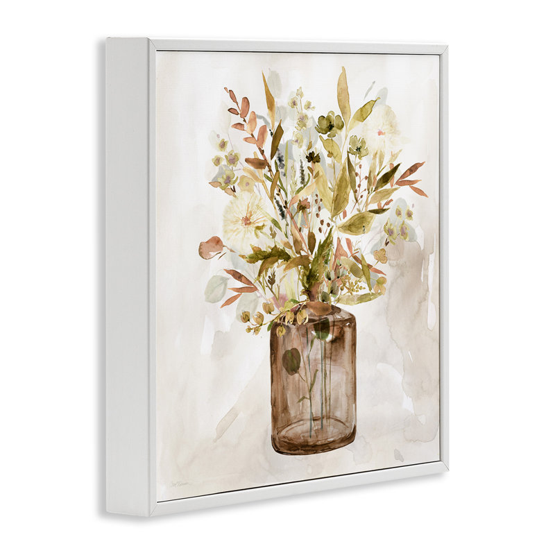 «Earthy Mixed Botanicals Floral Blossoms WaterColoured Détail» par Carol Robinson - peinture à cadre flottant sur toile