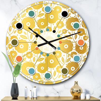 Horloge murale Golden Floral I - Mid-Century