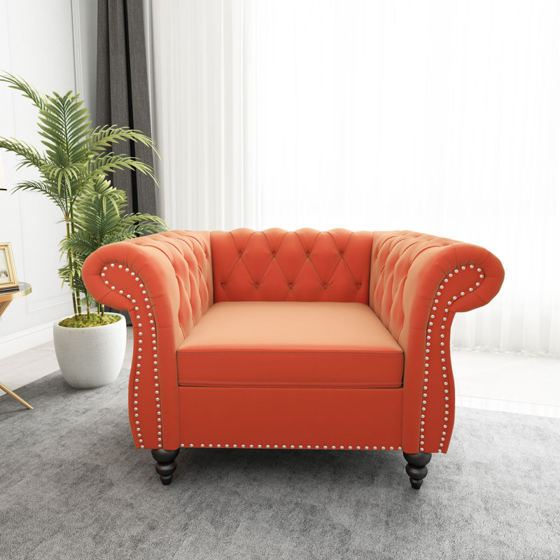 Fauteuil Chesterfield Engelgard, Velours orange