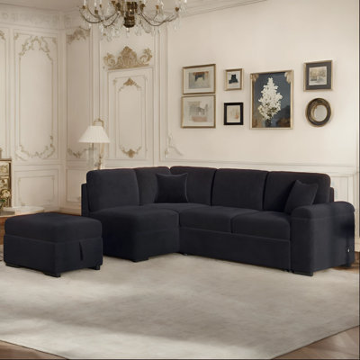 Behler 3-Piece Sleeper Sectional Sofa with USB Charge,Hidden Arm Storage and Storage Ottoman