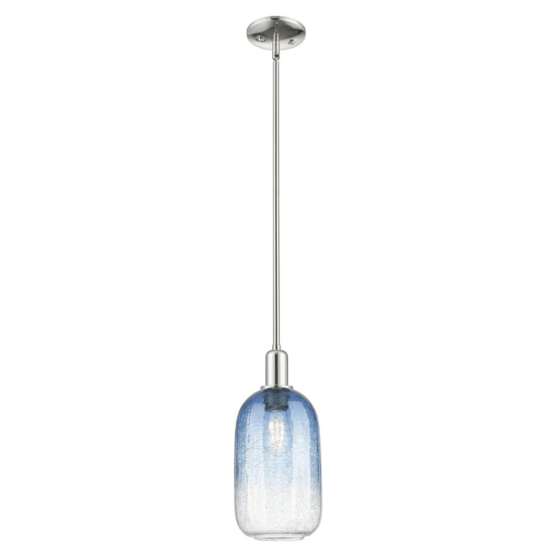 Downtown Urban - Cloche Brookhaven - Mini-luminaire suspendu avec tige 7 po 1 lumière - Abat-jour, Bleu saphir, Nickel poli