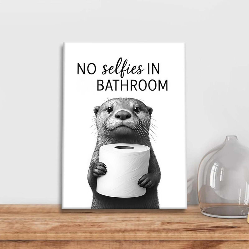 Funny Bathroom Canvas Wall Art Cute Otter Wall Decor Bathroom Animal Poster Print Funny Otter Holding Toilet Paper Drawing Picture Artwork
