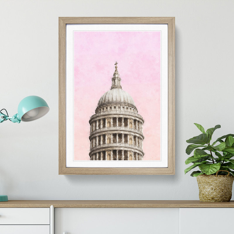 St. Pauls Cathedral Sketch Painting - Framed Print, 63cm H x 45cm W x 2cm D, Oak Framed