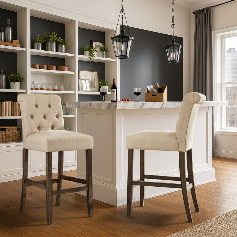 Tabouret Alsadig, Beige, Tabouret de bar (siège d'une hauteur de 30,75 po), Brun