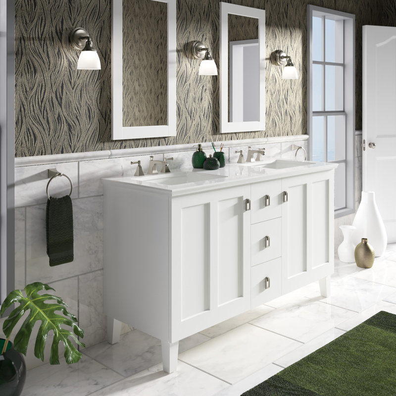 Poplin 62" Double Bathroom Vanity Set, Batiste Black, Black, Almond