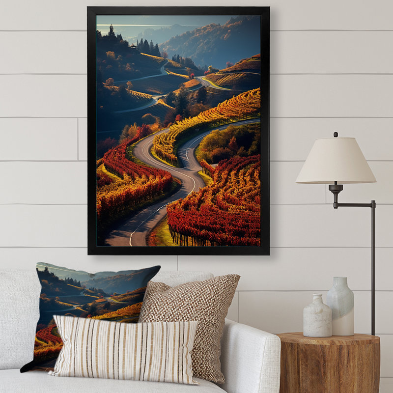 Impression sur toile «Scenic Enchanting Vineyard I - Landscape & Nature», Cadre photo noir, H 20 po x l 12 po x P 1 po