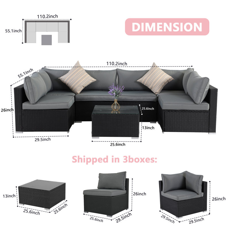 Canapé modulaire d'extérieur avec coussins 110,2 po Siardus, Noir, Noir