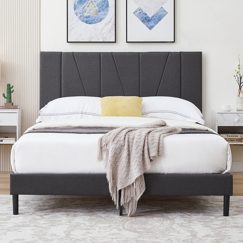 Base de lit tapissier avec tête de lit Jadel, Double, Gris foncé / Noir