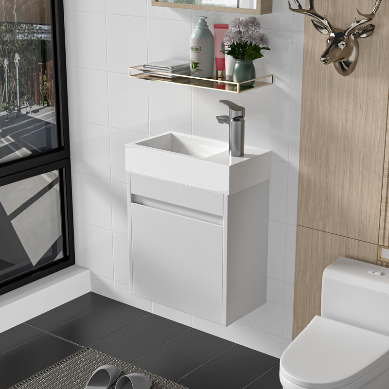Argyroula 18'' Single Bathroom Vanity with Resin Top, White
