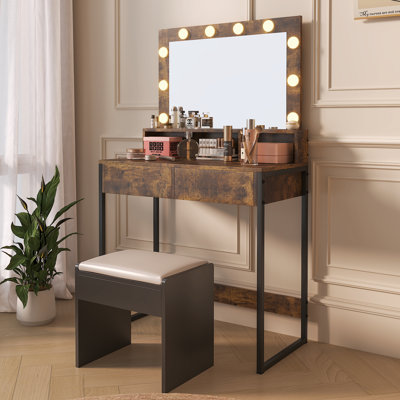 Elegant Vanity Desk With Mirror And Lights – Spacious Makeup Vanity With Led Adjustable Lighting, Perfect For Bedroom Storage And Multi-use