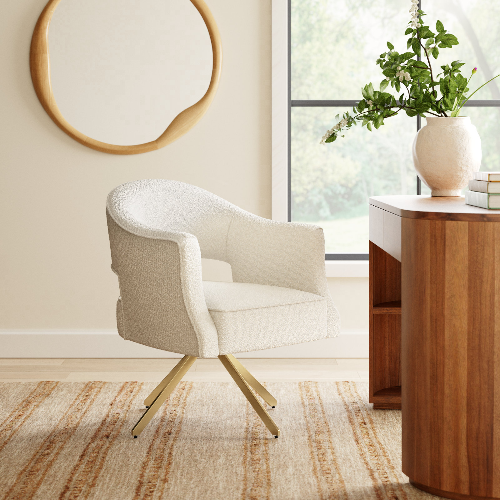 Glasgow Swivel Office Chair, Gold, Cream Polyester Blend