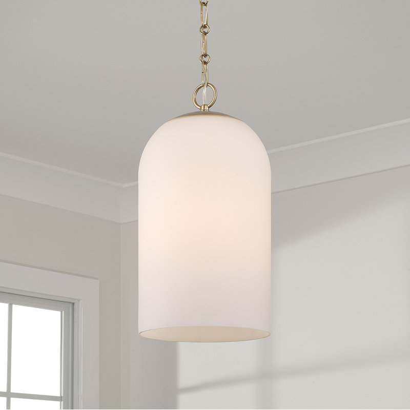 9" W x 18" H 1-Light Capsule Pendant in Matte Brass with Soft White Glass and Alternating Loop Designer Chain