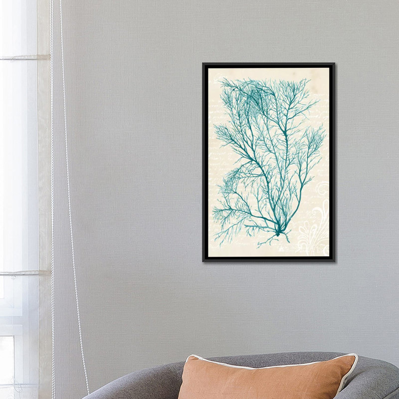 « bleu algues ii », impression sur toile, H 26 po x l 18 po x P 1,5 po, Toile avec cadre flottant noir, Pas de tapis