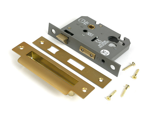 Polished Bronze 3" Euro Profile Sash Lock, Satin Brass