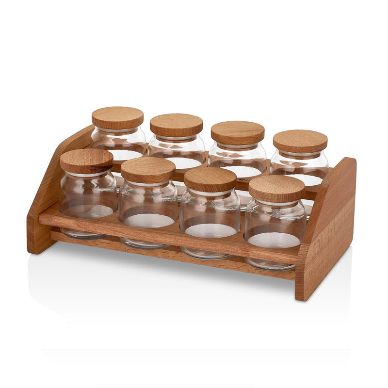 Freestanding Wood Spice Jar & Rack Set
