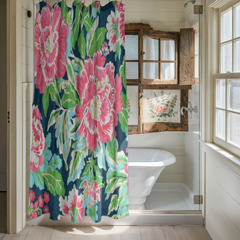 Rideau de douche standard 1 pièce Elegant Pink Flowers, H 74 po x l 71 po