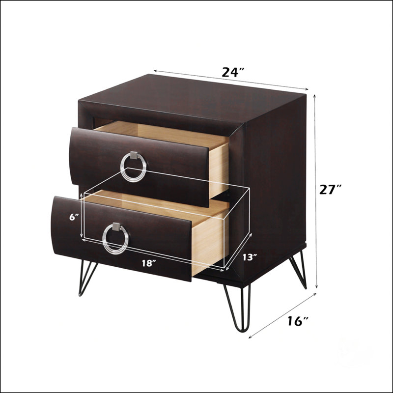 Table de chevet contemporaine avec tiroirs Merlot foncé