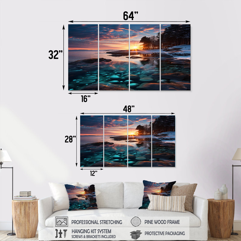 Rushton - Ensemble de décoration murale plage et océan 4 pièces, H 28 po x l 48 po